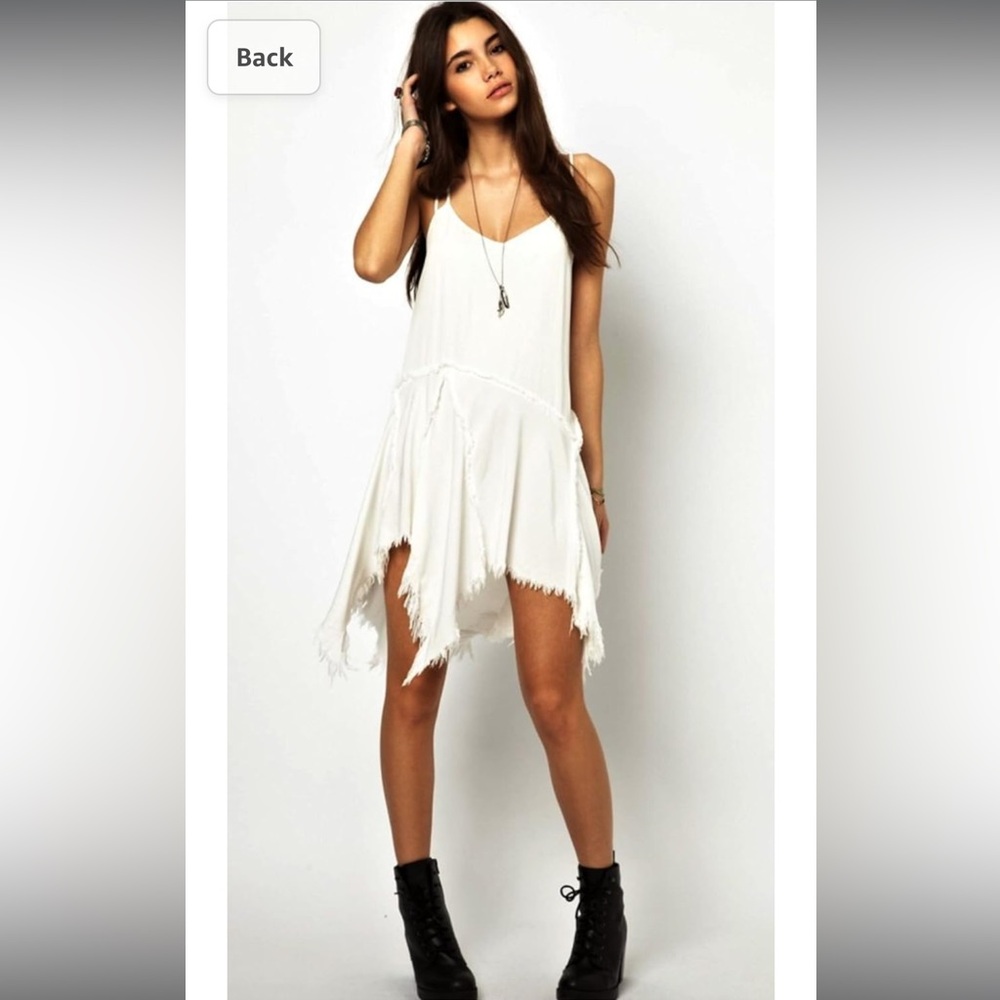 Free People Tattered Up Shredded Handkerchief Hem Slip Dress Ivory XS